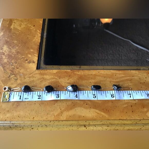 Natural Shungite Sterling Silver Yellow Gold Vermeil Bracelet - Picture 6 of 6